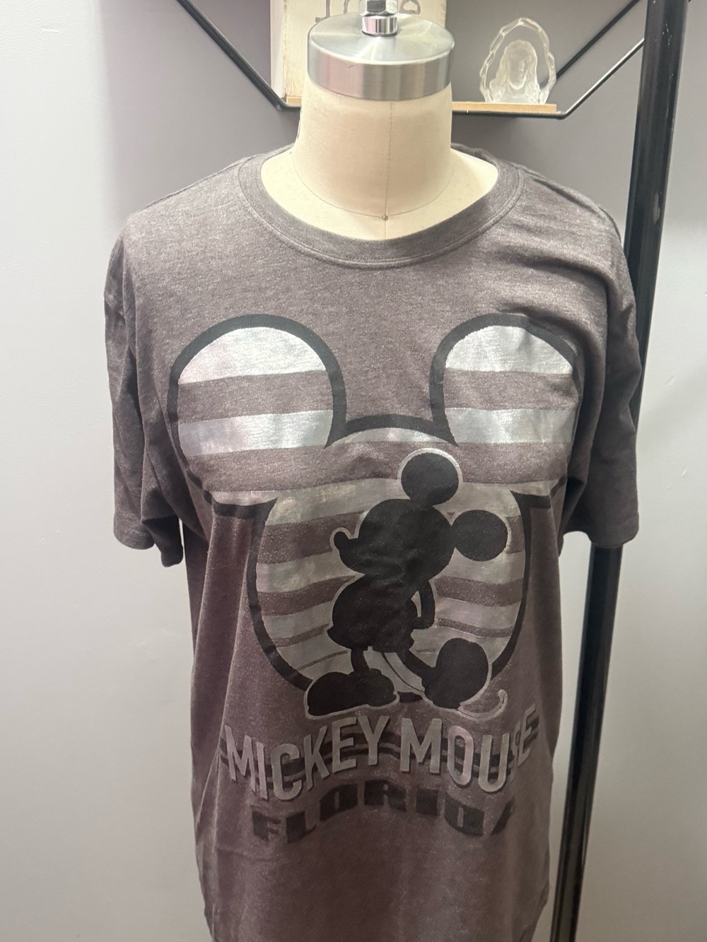 Disney Women’s Short Sleeve Mickey Mouse Graphic Tee — Gray and Silver